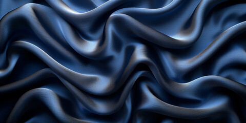 Obraz premium navy blue elegant abstract background silk satin fabric nice folds beautiful dark blue background wavy lines copy space 