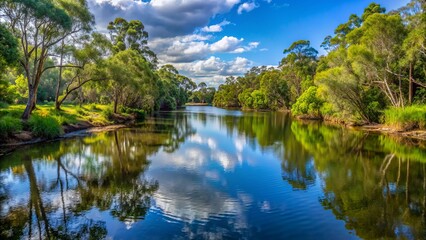 Obraz premium Riparian habitat in south-east queensland, australia, featuring the mary river's serene waters and lush vegetation, home to the endangered mary river turtle.