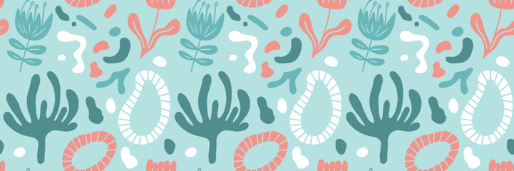 Colorful Hand-Drawn Flower Doodles Seamless Background Vector Illustration