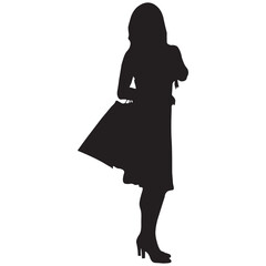 Women Shopping Silhouette with Flat Design. Vector Illustration.