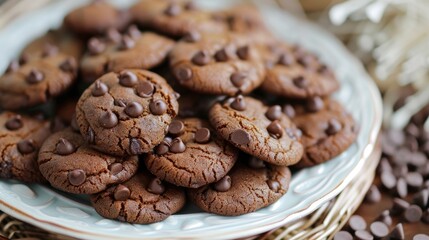 Fototapeta premium A platter of chocolate cookies and chocolate chips