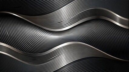 Black abstract background design. Modern wavy line pattern (guilloche curves) in monochrome colors. Premium stripe texture for banner, business backdrop. Dark horizontal vector template