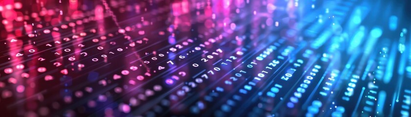 Digital background with binary code in neon colors