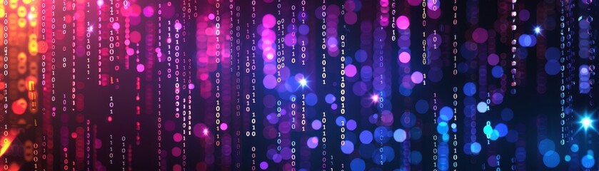 Digital background with binary code in neon colors