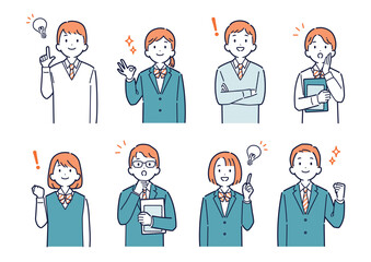 上を向いて明るい表情をする高校生のイラストセット＿上半身