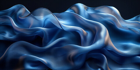 Obraz premium effect wave liquid design your space copy background elegant blue dark pleats soft wavy fabric shiny background texture satin silk blue dark background abstract blue black 