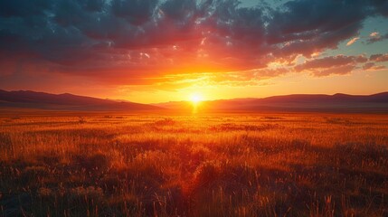 Obraz premium As dawn breaks over the steppe, casting golden rays across the land, Mongolia awakens to a new day filled with promise and possibility