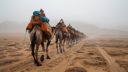 Caravans traverse the Silk Road, their camels laden with goods from distant lands, forging connections and trading stories along the ancient trade route.