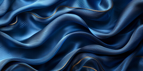 Obraz premium effect wave liquid design your space copy background elegant blue dark pleats soft wavy fabric shiny background texture satin silk blue dark background abstract blue black 