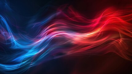 A colorful, abstract painting with blue and red swirls