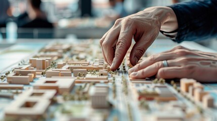 Urban Utopia Hands shaping a pedestrian paradise with walkways and green spaces for a carfree cityscape promoting sustainable living and walkability in modern urban design