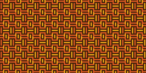 A red and yellow patterned background with squares and rectangles