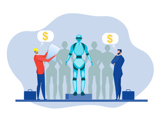 Business innovative technology,Robot exhibition stand vector science expo hall ,technologies. Advertising products at trade fair or exhibition