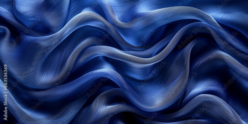 Wall mural effect wave liquid design your space copy background elegant blue dark pleats soft wavy fabric shiny