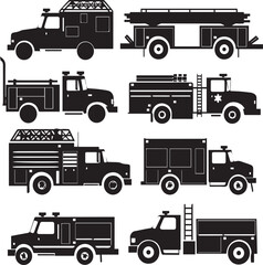 Fire Truck Flat  Silhouette Graphics Collection 