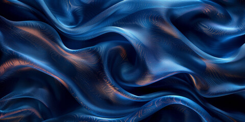 Obraz premium effect wave liquid design your space copy background elegant blue dark pleats soft wavy fabric shiny background texture satin silk blue dark background abstract blue black 