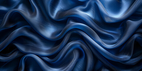 Obraz premium effect wave liquid design your space copy background elegant blue dark pleats soft wavy fabric shiny background texture satin silk blue dark background abstract blue black 