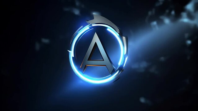 Glowing Metallic Superhero Theme Letter A Logo Isolated on a Dark Background