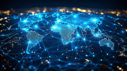 Interactive Global Network Map Futuristic Data Transfer Technology Concept