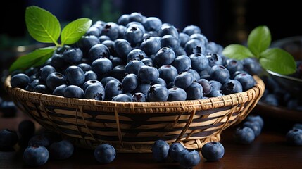 realistic fresh blueberries with black and blur background
