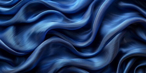 Obraz premium effect wave liquid design your space copy background elegant blue dark pleats soft wavy fabric shiny background texture satin silk blue dark background abstract blue black 