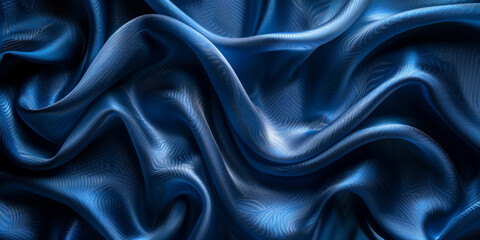 Obraz premium effect wave liquid design your space copy background elegant blue dark pleats soft wavy fabric shiny background texture satin silk blue dark background abstract blue black 