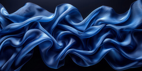 Obraz premium effect wave liquid design your space copy background elegant blue dark pleats soft wavy fabric shiny background texture satin silk blue dark background abstract blue black 