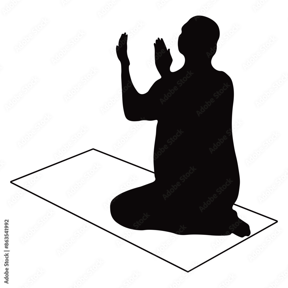 Wall mural muslim pray silhouette in simple design. isolated on white background.