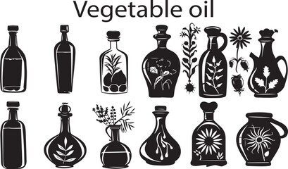Vegetable Oil  Dark Silhouette Shapes Vector Set 