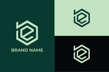 letter E hexagon icon logo, letter B E hexagon logo, letter E hexagon home icon logo, letter E construction logo, logomark