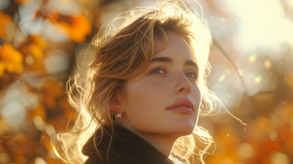 Fototapeta premium Autumn scenery and blond beauty