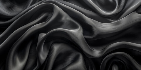 Obraz premium design your space copy background elegant black fabric folds soft beautiful background texture satin silk black background black abstract 