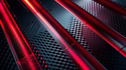 Red light glowing on futuristic black checkered surface