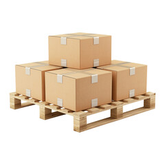 Fototapeta premium cardboard boxes on a wooden pallet isolated on transparent white background, clipping path