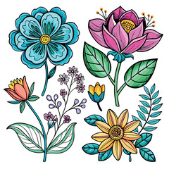 Doodling Nature Simple Floral Line Art Ornaments
Floral flowers line art flat design outline, ornaments set