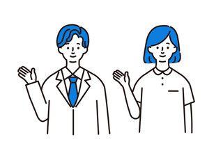 案内をする医療従事者の男女