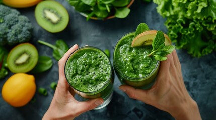 Obraz premium Revitalize Your Mornings Energize with a NutrientPacked Green Smoothie Ideal for Fitness Enthusiasts and Busy Professionals