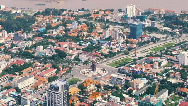 Aerial View of Central Phnom Penh with Independence Monument
