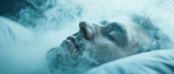 Urgent Close-up of Sleeping Person in Bed as Smoke Fills Room Signaling Fire - High Detail Emergency Scene