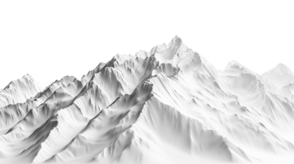 Snow-capped rugged mountains on transparent background