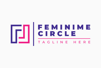 Square Line Feminine Woman Community Vector Logo Design Template