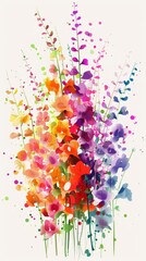 Fototapeta premium watercolor painting of a bouquet of vibrant flowers in shades of purple, pink, orange, and red, background