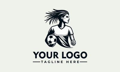 Woman Football Soccer Vector Logo Unleash the Athleticism, Grace, and Excitement of Women's Football in Brand Symbolize Empowerment, Teamwork, and the Undying Love for Women's Football