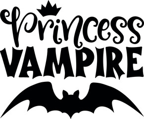 Princess vampire. Halloween party lettering logo phrase. Black design element. Fashion design. Vector font illustration.