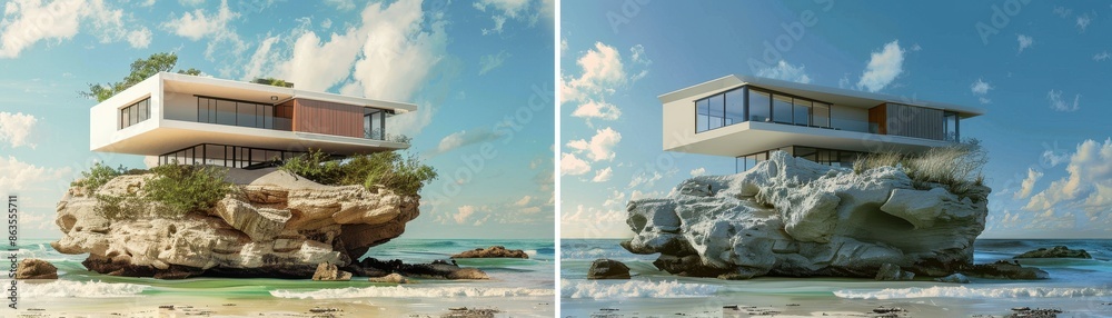 Canvas Prints House constructed on the sand