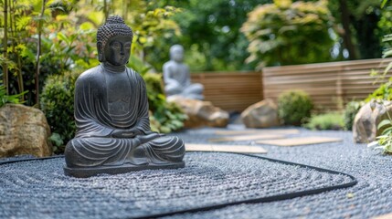 Fototapeta premium A large black Indian Buddha with a glowing lotus in his hand