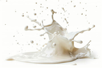 Dynamic splash of milk captured in high detail against a white background, symbolizing freshness and purity.