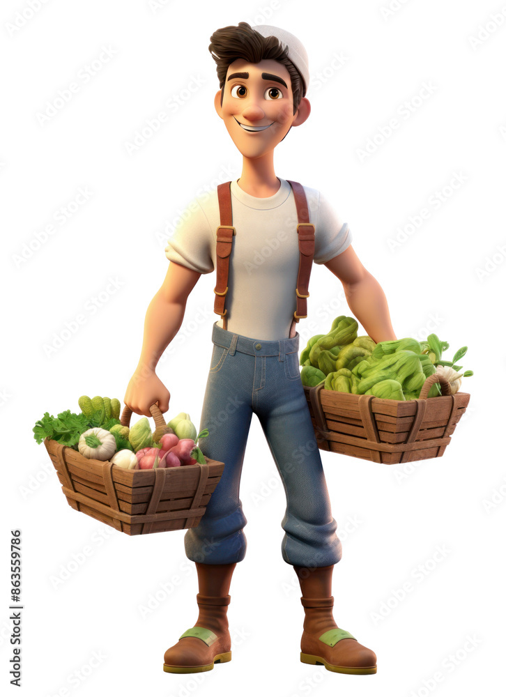 Poster PNG Vegetable cartoon farmer basket.