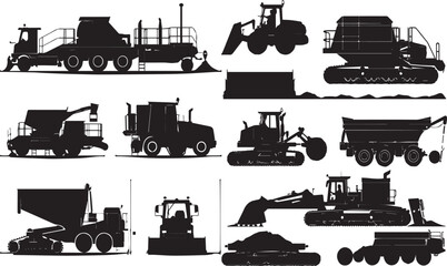 Modern Heavy Machinery Black Silhouette Design Elements