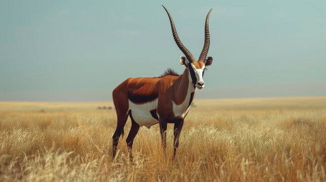Blesbok antelope with safari horns in the wild